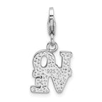 Sterling Silver Rhodium-plated Red Enameled Love With Lobster Clasp Charm