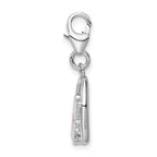 Sterling Silver Rhodium-plated Enameled With Mom Heart Lobster Clasp Charm