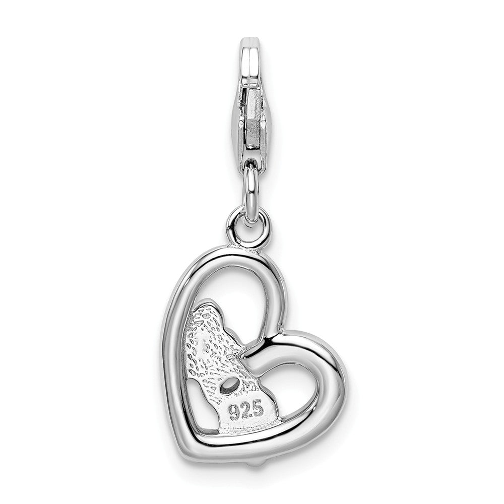 Sterling Silver Rhodium-plated Enameled With Mom Heart Lobster Clasp Charm