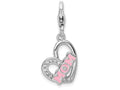 Sterling Silver Rhodium-plated Enameled With Mom Heart Lobster Clasp Charm