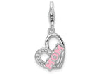 Sterling Silver Rhodium-plated Enameled With Mom Heart Lobster Clasp Charm