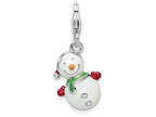 Sterling Silver Rhodium-plated Enameled With 3d Snowman Lobster Clasp Charm