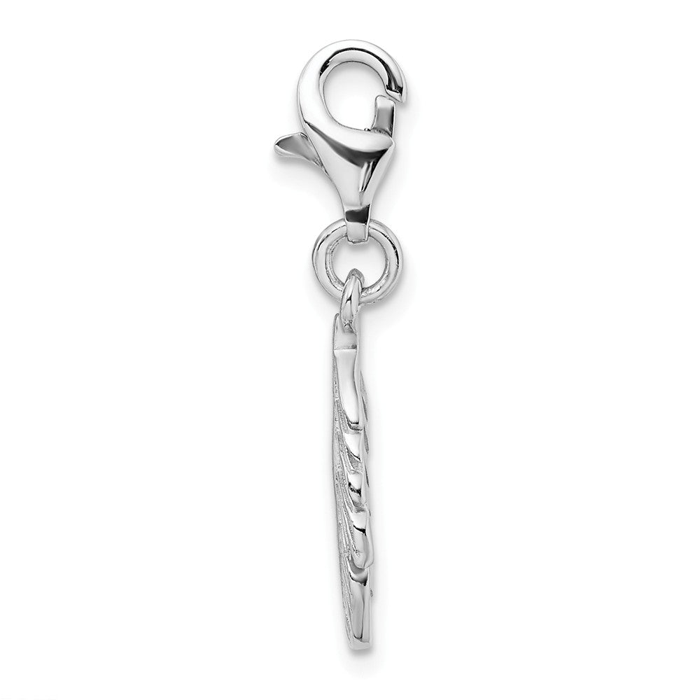Sterling Silver Rhodium-plated Polished Feather With Lobster Clasp Charm