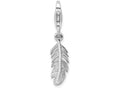 Sterling Silver Rhodium-plated Polished Feather With Lobster Clasp Charm