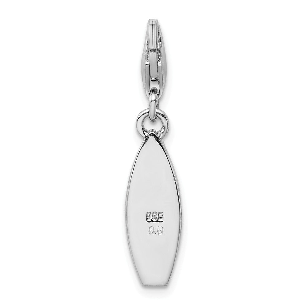 Sterling Silver Rhodium-plated Enameled Surf Board With  Flowers Lobster Clasp Charm