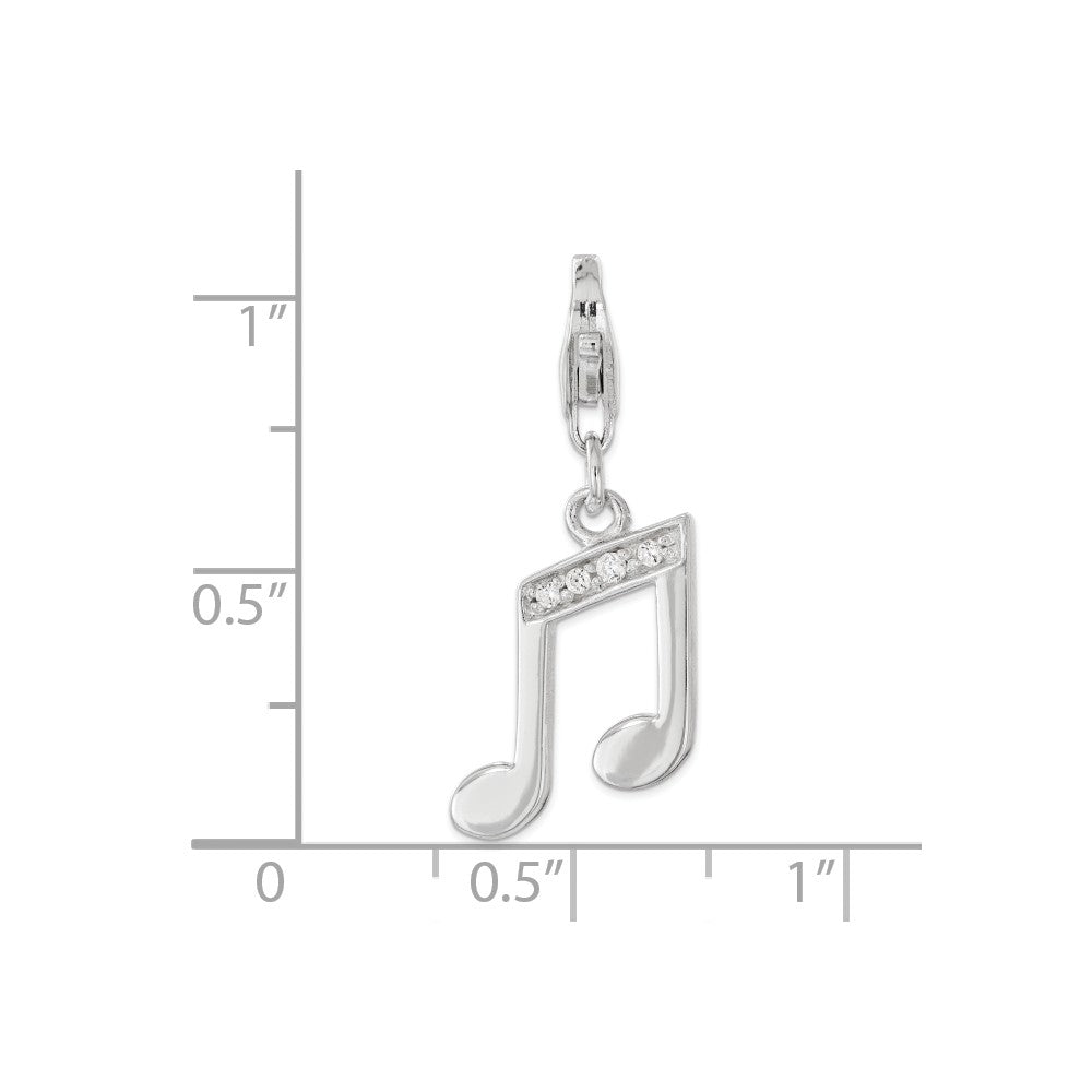 Sterling Silver Rhodium-plated With Cz Music Note Lobster Clasp Charm