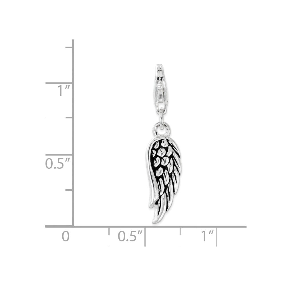 Sterling Silver Polished And Oxidized 3d Wing Lobster Clasp Charm