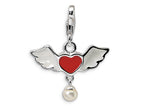 Amore LaVita Sterling Silver 3-D Winged Red Heart FW Cult Pearl w/Lobster Bracelet Charm