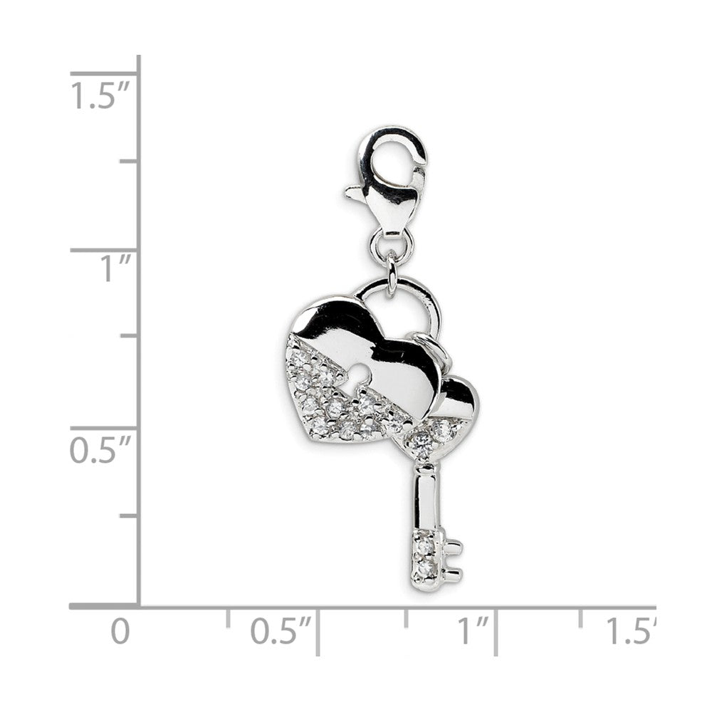 Amore LaVita Sterling Silver CZ Heart and Key w/Lobster Clasp Bracelet Charm