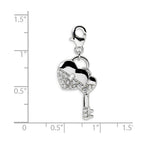 Amore LaVita Sterling Silver CZ Heart and Key w/Lobster Clasp Bracelet Charm