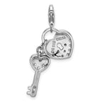 Amore LaVita Sterling Silver CZ Heart and Key w/Lobster Clasp Bracelet Charm