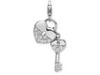 Amore LaVita Sterling Silver CZ Heart and Key w/Lobster Clasp Bracelet Charm