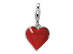 Amore LaVita Sterling Silver 3-D CZ and Red Enamel Heart w/Lobster Clasp Bracelet Charm