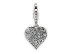 Amore LaVita Sterling Silver 3-D CZ and Red Enamel Heart w/Lobster Clasp Bracelet Charm