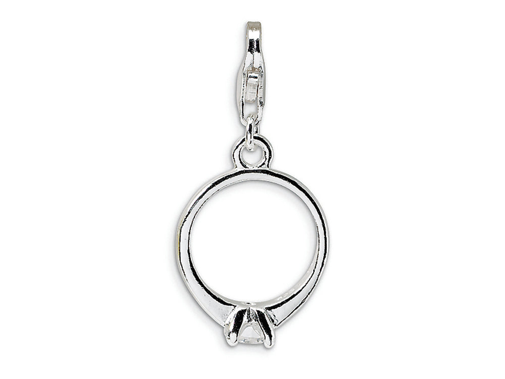 Amore LaVita Sterling Silver CZ Polished Ring w/Lobster Clasp Bracelet Charm