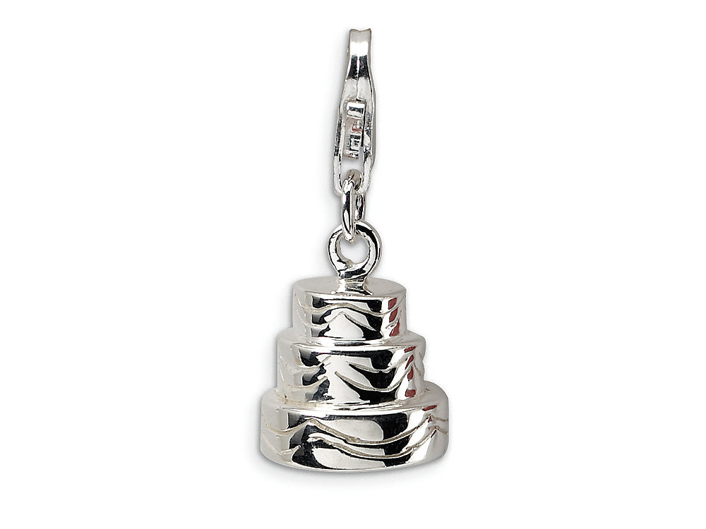 Amore LaVita Sterling Silver 3-D Wedding Cake w/Lobster Clasp Bracelet Charm