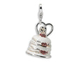 Amore LaVita Sterling Silver 3-D Enameled Wedding Cake w/Lobster Clasp Bracelet Charm