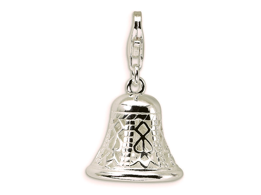 Amore LaVita Sterling Silver Polished Moveable Bell w/Lobster Clasp Charm (Moveable) for Charm Bracelet