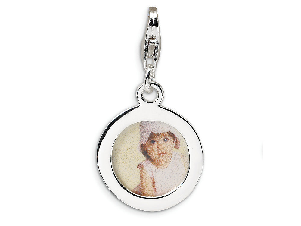 Amore LaVita Sterling Silver Circle Frame Lobster Clasp Charm (Can insert photo) for Charm Bracelet