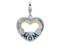 Amore LaVita Sterling Silver 2-D Enameled Blue Mom Photo w/Lobster Clasp Charm (Can insert photo) for Charm Bracelet