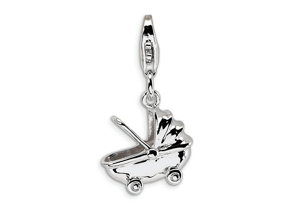 Amore LaVita Sterling Silver Baby Carriage w/Lobster Clasp Bracelet Charm