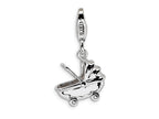 Amore LaVita Sterling Silver Baby Carriage w/Lobster Clasp Bracelet Charm