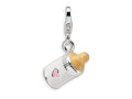 Amore LaVita Sterling Silver 3-D Enameled Baby Bottle w/Lobster Clasp Bracelet Charm