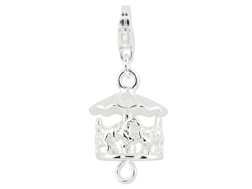 Amore LaVita Sterling Silver Antiqued Moveable Carousel w/Lobster Clasp Charm (Moveable) for Charm Bracelet