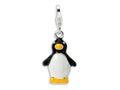 Amore LaVita Sterling Silver 3-D Enameled Penguin w/Lobster Clasp Bracelet Charm