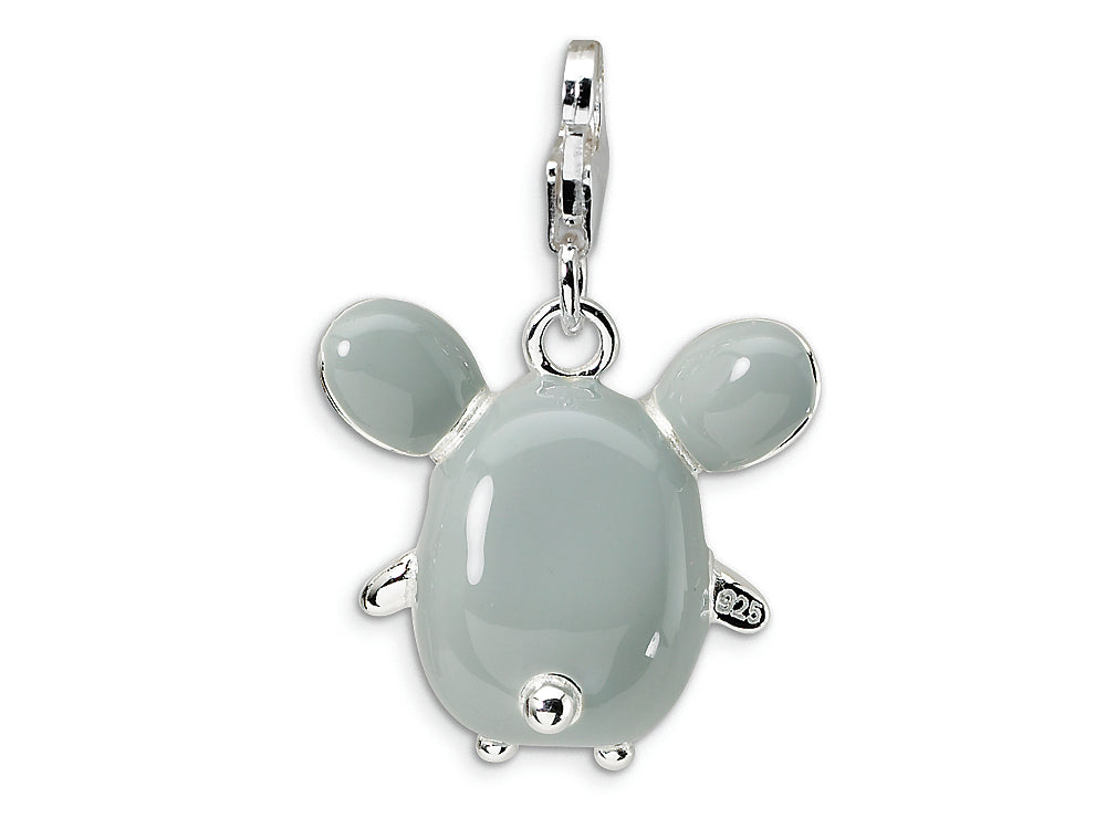 Amore LaVita Sterling Silver 3-D Enameled Grey Mouse w/Lobster Clasp Bracelet Charm