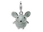 Amore LaVita Sterling Silver 3-D Enameled Grey Mouse w/Lobster Clasp Bracelet Charm