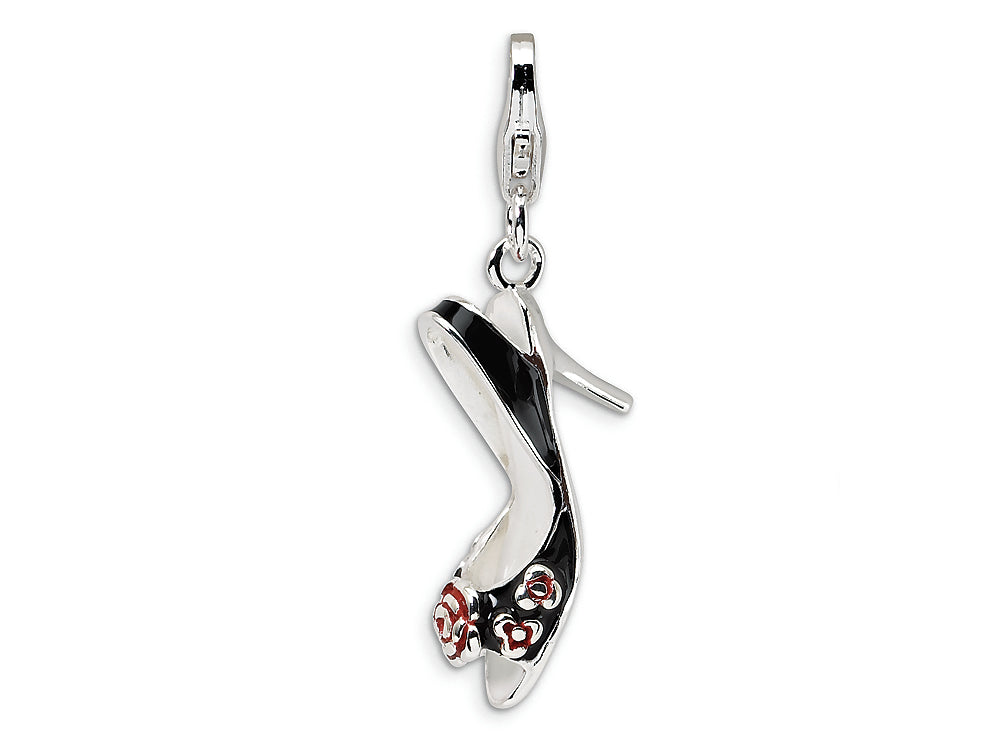 Amore LaVita Sterling Silver 3-D Enameled High Heel w/Lobster Clasp Bracelet Charm