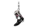 Amore LaVita Sterling Silver 3-D Black and Red Enameled Cowboy Boot w/Lobster Clasp Bracelet Charm
