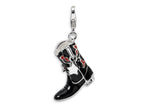 Amore LaVita Sterling Silver 3-D Black and Red Enameled Cowboy Boot w/Lobster Clasp Bracelet Charm