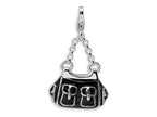 Amore LaVita Sterling Silver 3-D Enameled Black Handbag w/Lobster Clasp Bracelet Charm