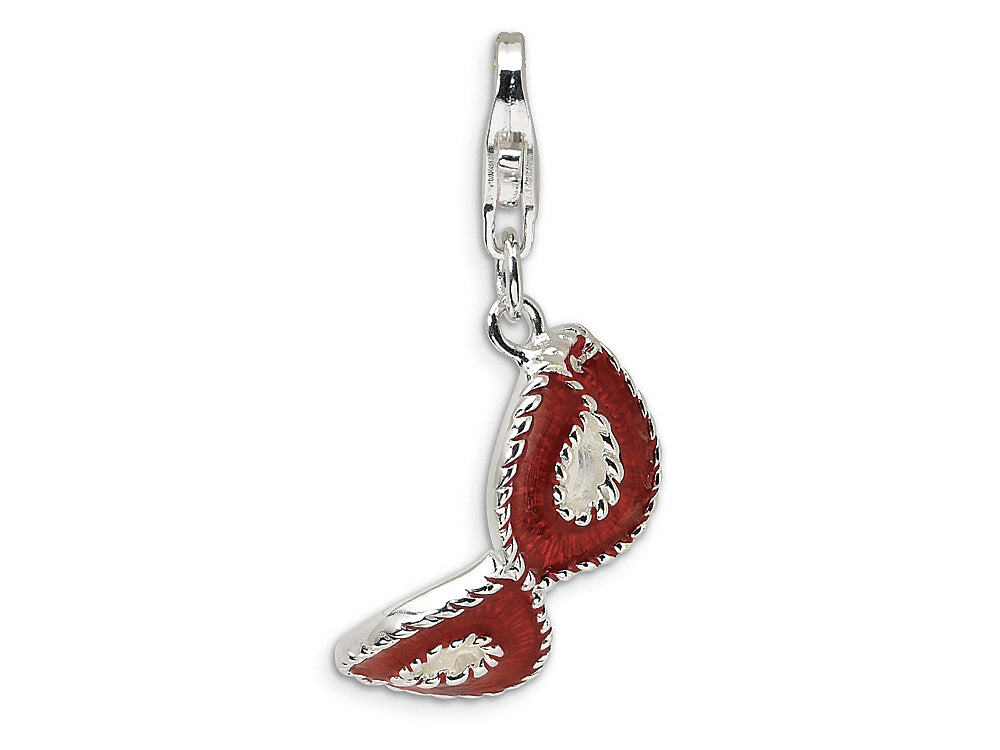 Amore LaVita Sterling Silver Red Enameled Mask Lobster Clasp Bracelet Charm