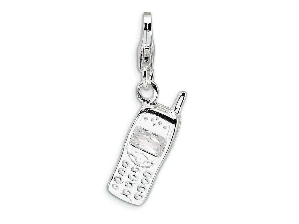 Amore LaVita Sterling Silver Polished Cell Phone w/Lobster Clasp Bracelet Charm
