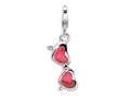 Amore LaVita Sterling Silver 3-D Enameled Coral Heart Sunglasses w/Lobster Clasp Bracelet Charm