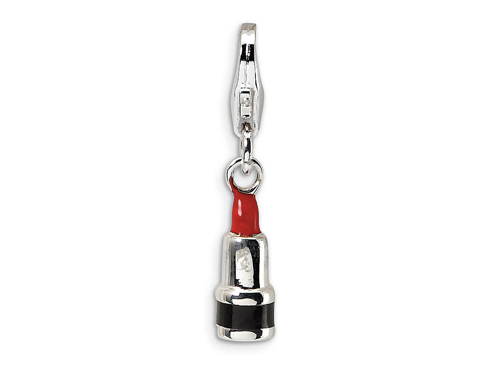 Amore LaVita Sterling Silver 3-D Enameled Red Lipstick w/Lobster Clasp Bracelet Charm