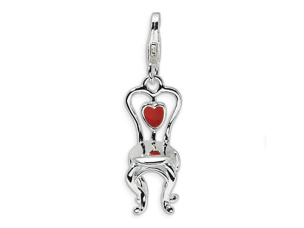 Amore LaVita Sterling Silver 3-D Enameled Chair with Heart w/Lobster Clasp Bracelet Charm