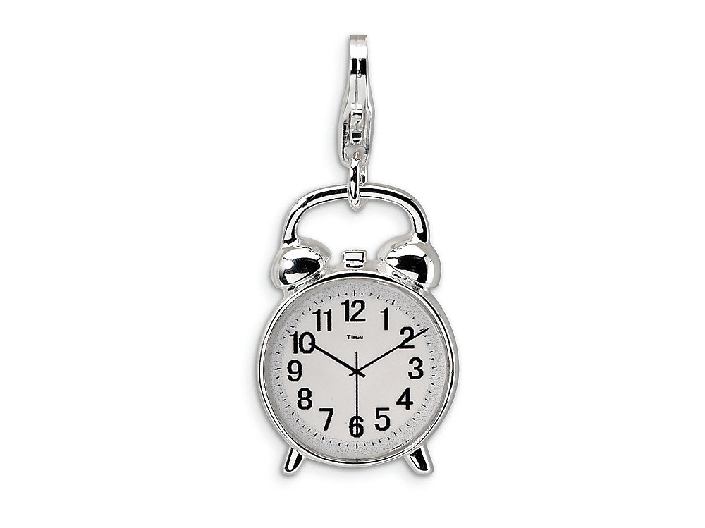 Amore LaVita Sterling Silver 3-D Alarm Clock w/Lobster Clasp Bracelet Charm