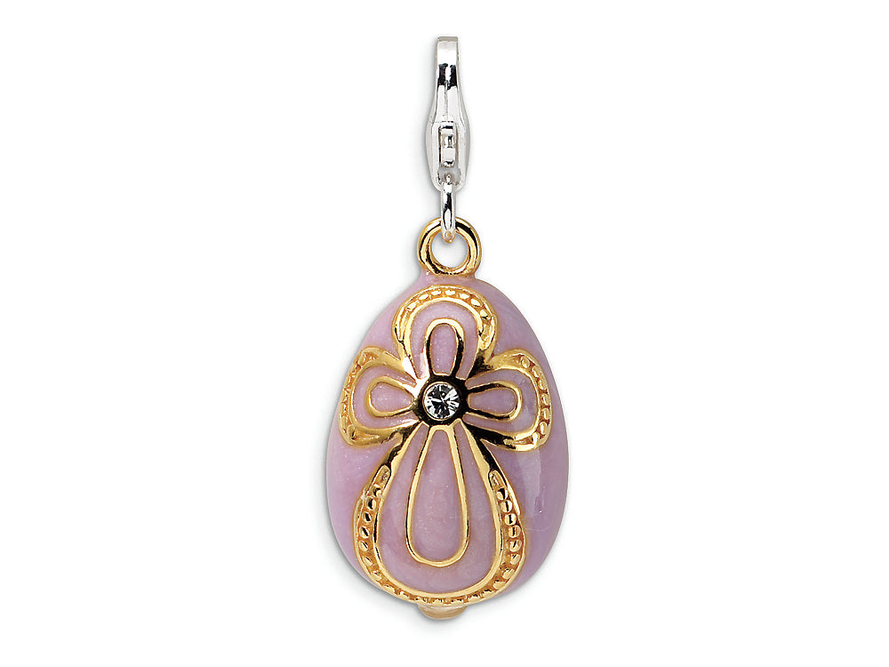 Amore LaVita Sterling Silver 3-D Enameled Stone? Pink Egg w/Lobster Clasp Bracelet Charm