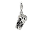 Amore LaVita Sterling Silver 3-D Enameled To Go Coffee Cup w/Lobster Clasp Bracelet Charm