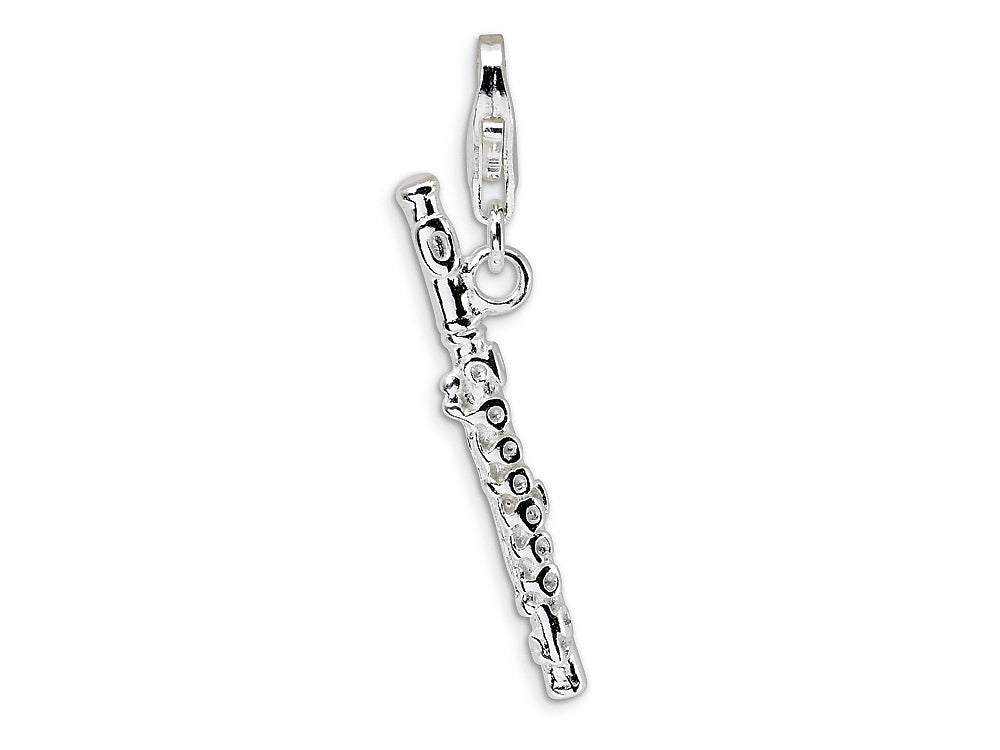 Amore LaVita Sterling Silver Polished Flute w/Lobster Clasp Bracelet Charm