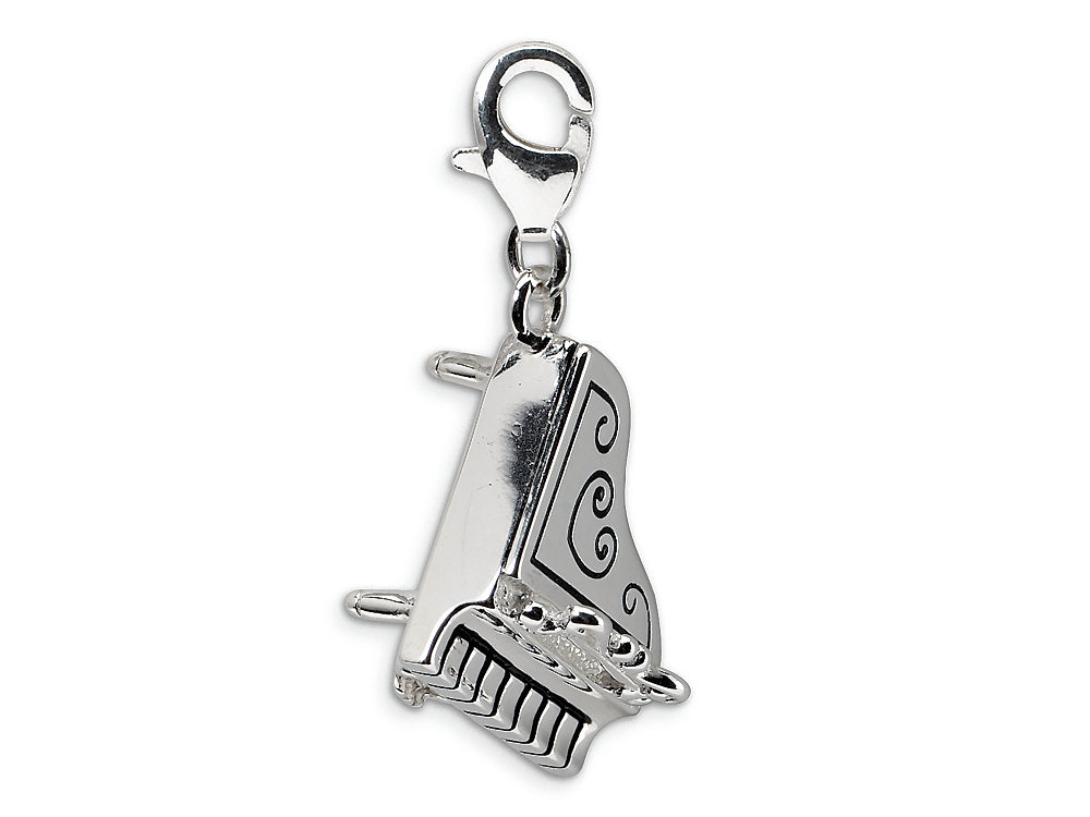 Amore LaVita Sterling Silver 3-D Enameled Grand Piano w/Lobster Clasp Bracelet Charm