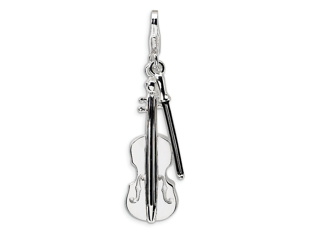 Amore LaVita Sterling Silver 2-D Enameled Violin and Bow w/Lobster Clasp Bracelet Charm