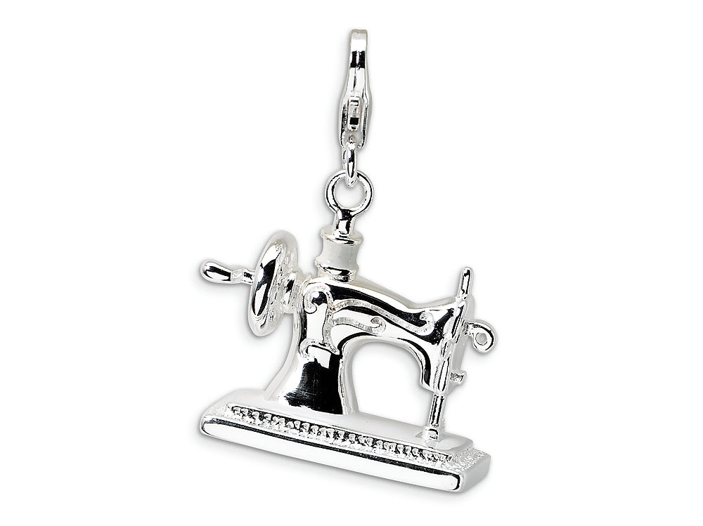 Amore LaVita Sterling Silver 3-D Enameled Sewing Machine w/Lobster Clasp Bracelet Charm