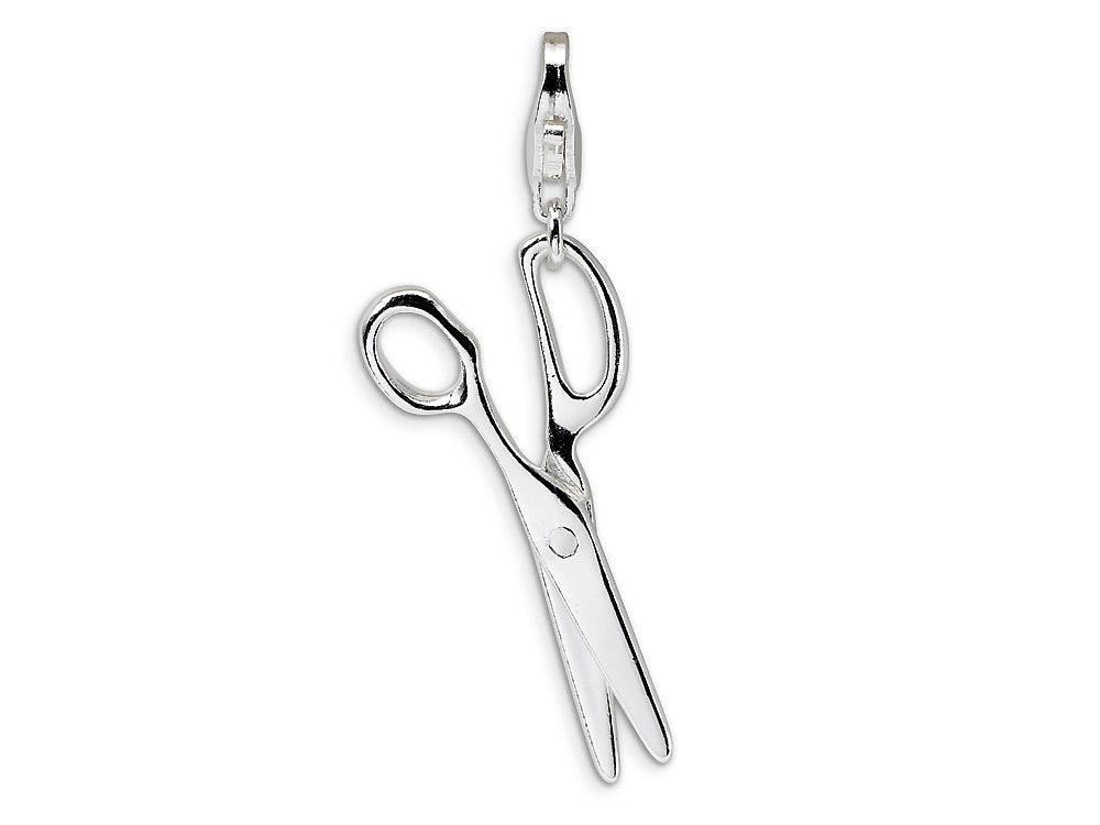 Amore LaVita Sterling Silver Polished Moveable Scissors w/Lobster Clasp Charm (Moveable) for Charm Bracelet