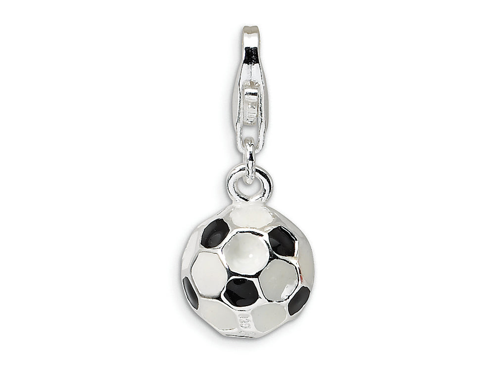 Amore LaVita Sterling Silver Enamel Miniature Soccer Ball  Lobster claasp for Charm Bracelet