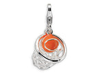Amore LaVita Sterling Silver 3-D Enameled Basketball in Net w/Lobster Clasp Charm (Moveable) for Charm Bracelet
